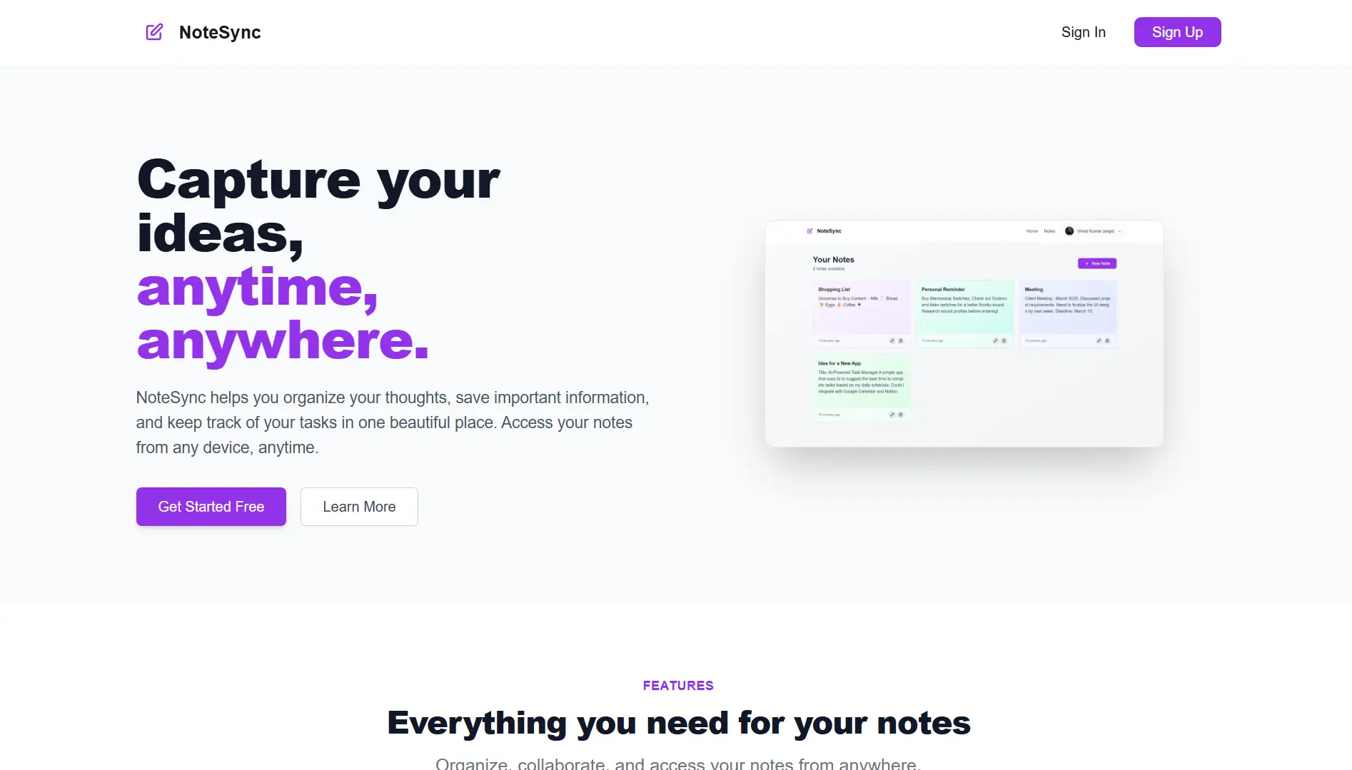 NoteSync website preview image